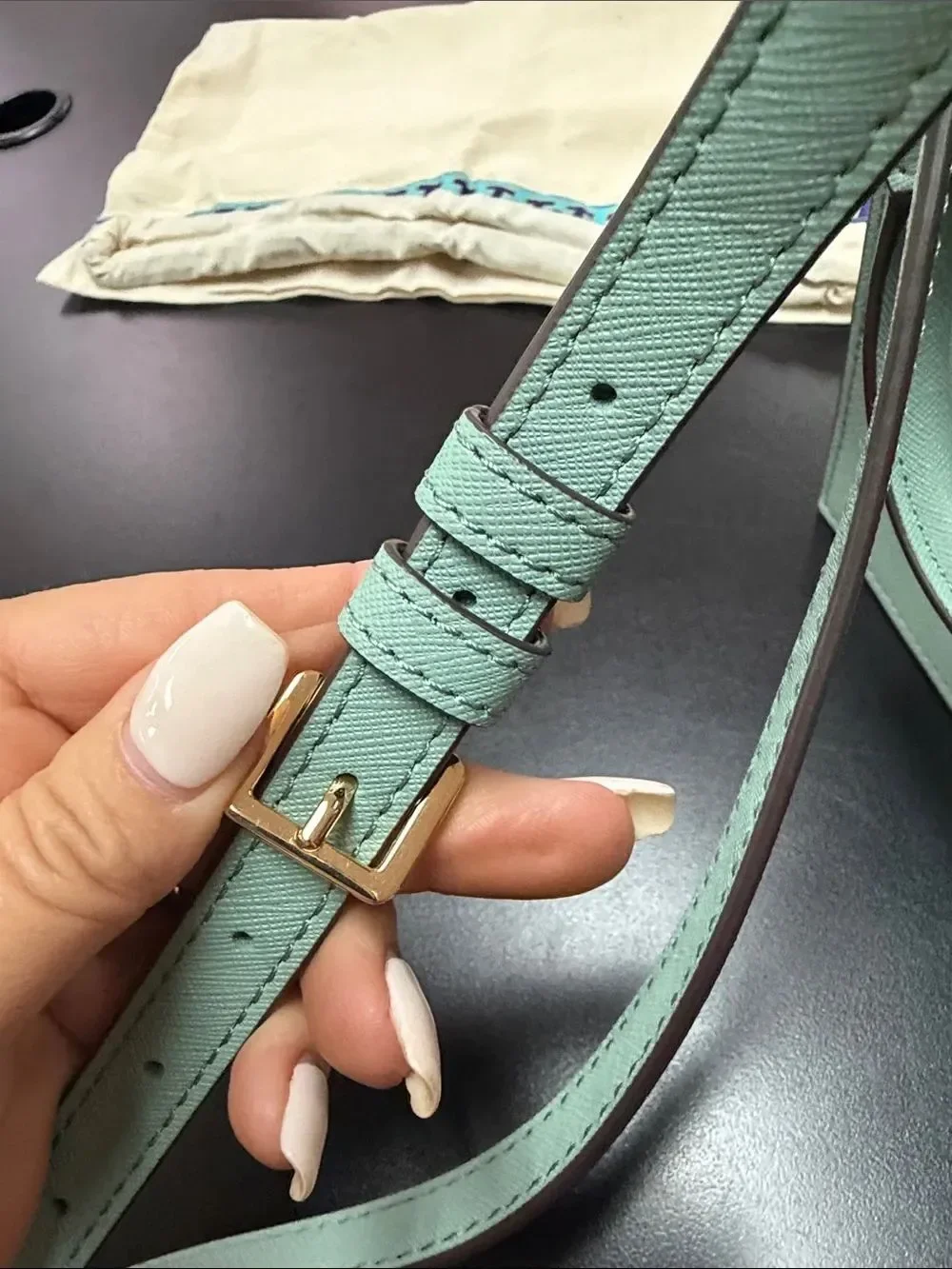 Tory Burch Mint Green Leather Mini Crossbody with Gold Hardware